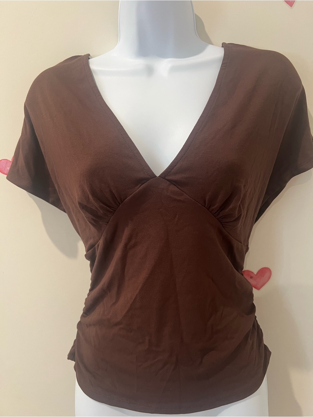 Madden Girl Brown V-Neck Short Sleeve Tee